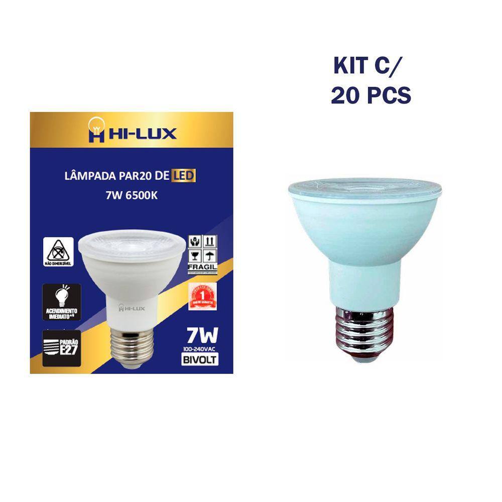 KIT 20 Lâmpada Led Par 20 7w Branco Frio 6500k E27 Bivolt