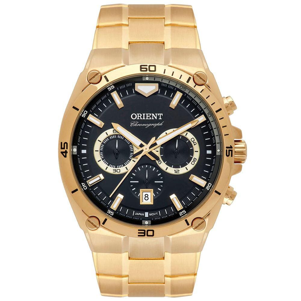 Relógio ORIENT masculino cronógrafo dourado MGSSC030 P1KX