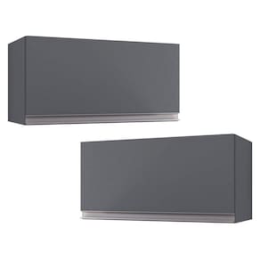 Kit 02 Armários Aéreo Geladeira Cozinha Andréia 60cm 01 Porta Cinza Escuro - Desk Design