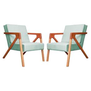 Conjunto 2 Poltronas Monalisa Com Braços de Madeira Veludo Acqua - LM DECOR
