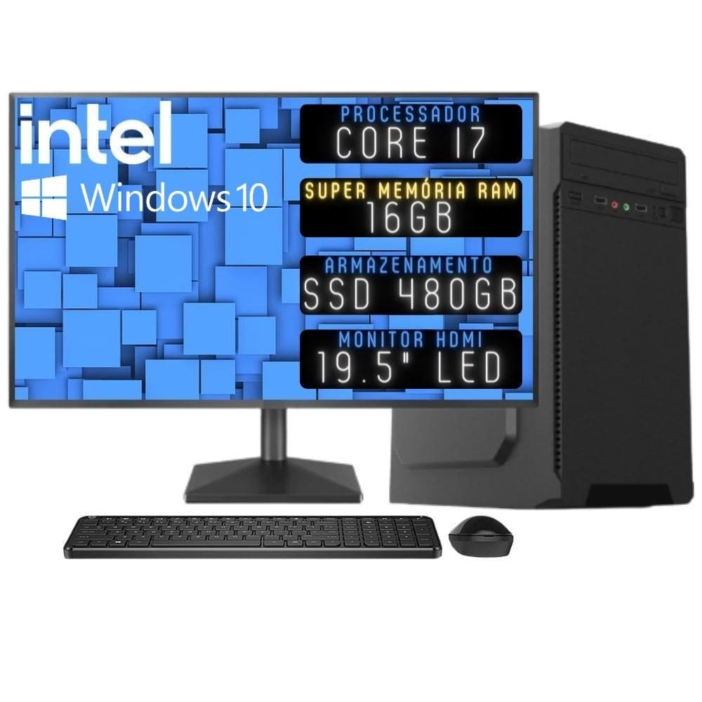 PC Gamer Completo Intel Core i5 Memoria Ram 16GB SSD 480GB Monitor HDMI 20  Polegadas Kit Gamer