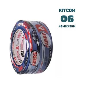 Kit com 6 Fita Crepe Azul Pintura Imobiliaria Parede 48MM X 50M Adere