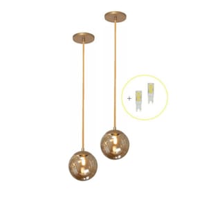 Kit 2 Pendente Dourado Quarto Cabeceira De Cama Bancada +Led