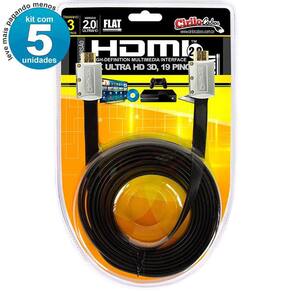 Kit Com 5 Cabos Hdmi 2.0 Flat Desmontável,19 Pinos 4K, 3Mts