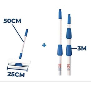 Kit Limpa Vidros Com Rodo 25 Cm E Cabo 50Cm + Extensor 3 Mts