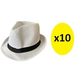 Kit 10 Chapéus Malandro De Tecido Branco Com Faixa Preto