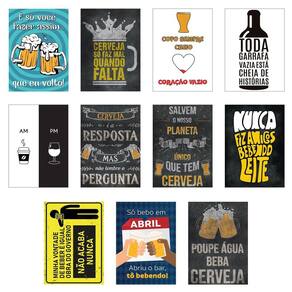 Jogo 11 Placas Decorativas Bebidas Em Mdf 2,5Mm 19X28,5Cm