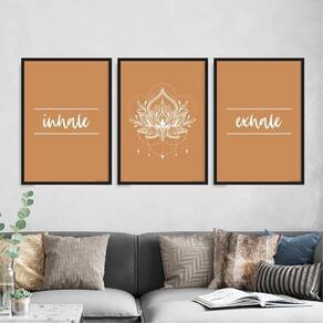 Kit 3 Quadros Inhale Exhale -Mandala 24X18Cm Com Vidro Preta
