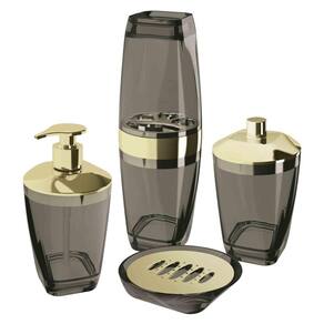 Kit Higiene Para Banheiro 4 Pçs Com Porta Escova Uz Dourado