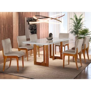 Sala de Jantar Patros 180CM 6 Cadeiras Bella Gold Moderna