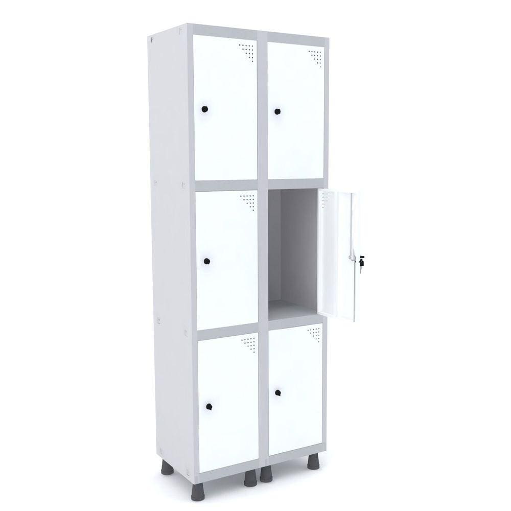 Roupeiro De Aço 2M 06 Portas Pitão Pandin - Cinza/Branco