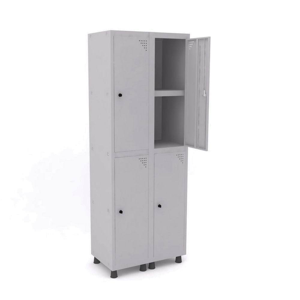 Roupeiro De Aço 2M 04 Portas C/ Prat. Pitão Pandin - Cinza