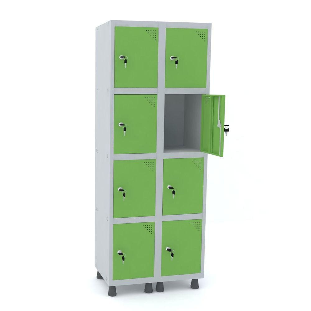 Roupeiro De Aço 2M 08 Portas Fechadura Pandin - Cinza/Verde