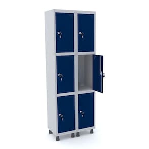 Roupeiro De Aço 2M 06 Portas Fechadura Pandin - Cinza/Azul Del Rey