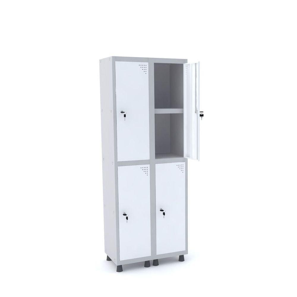 Roupeiro De Aço 2M 04 Portas C/ Prat. Fechadura Pandin - Cinza/Branco