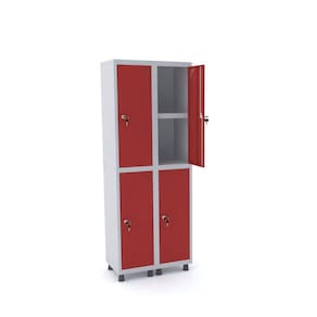 Roupeiro De Aço 2M 04 Portas C/ Prat. Fechadura Pandin - Cinza/Vermelho