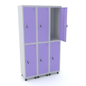 Roupeiro De Aço 3M 06 Portas Fechadura Pandin - Cinza/Lilás
