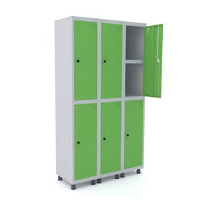 Roupeiro De Aço 3M 06 Portas C/ Prat. Pitão Pandin - Cinza/Verde