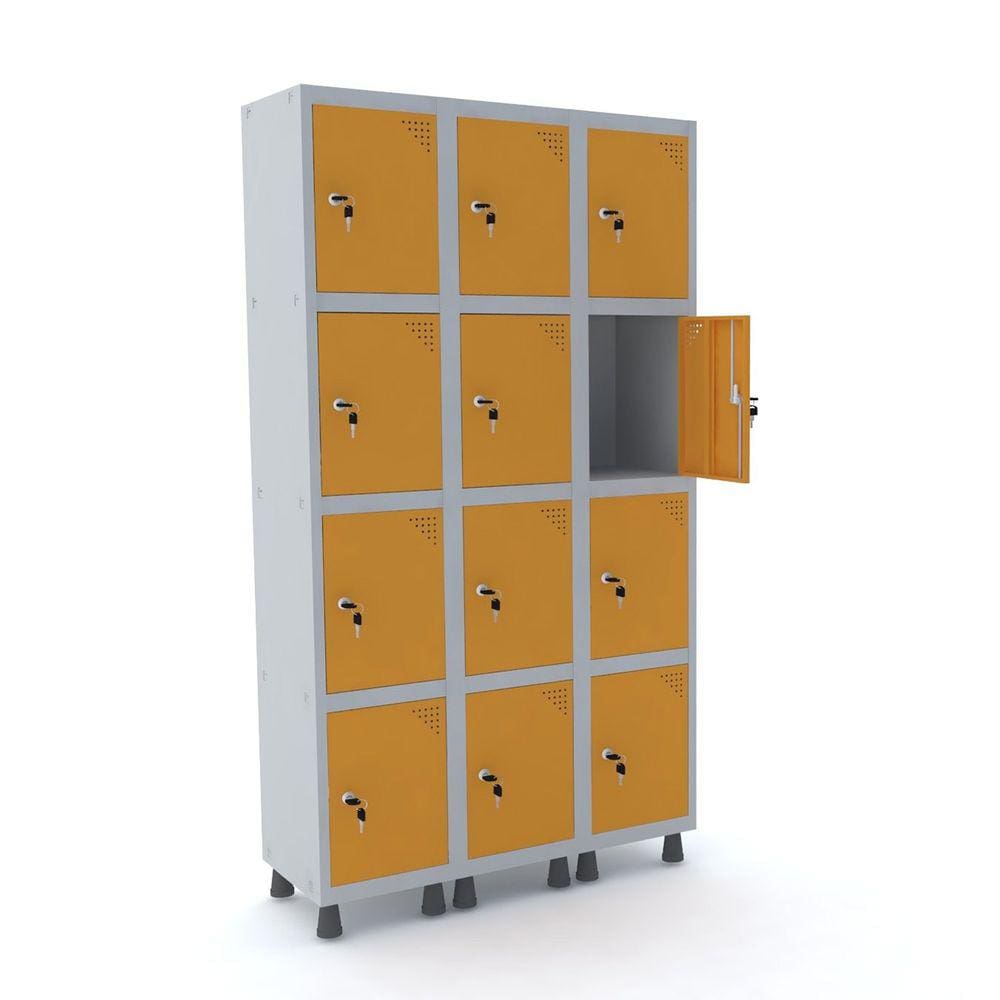 Roupeiro De Aço 3M 12 Portas Fechadura Pandin - Cinza/Laranja