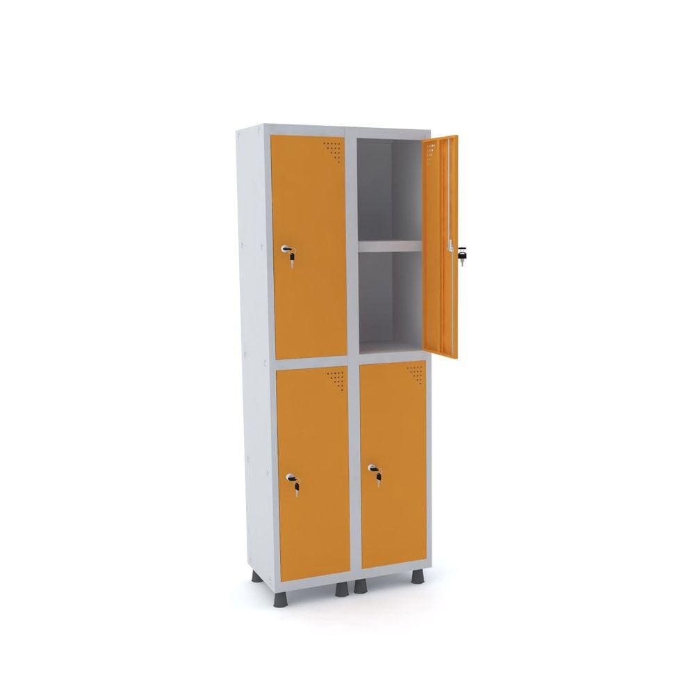 Roupeiro De Aço 2M 04 Portas C/ Prat. Fechadura Pandin - Cinza/Laranja