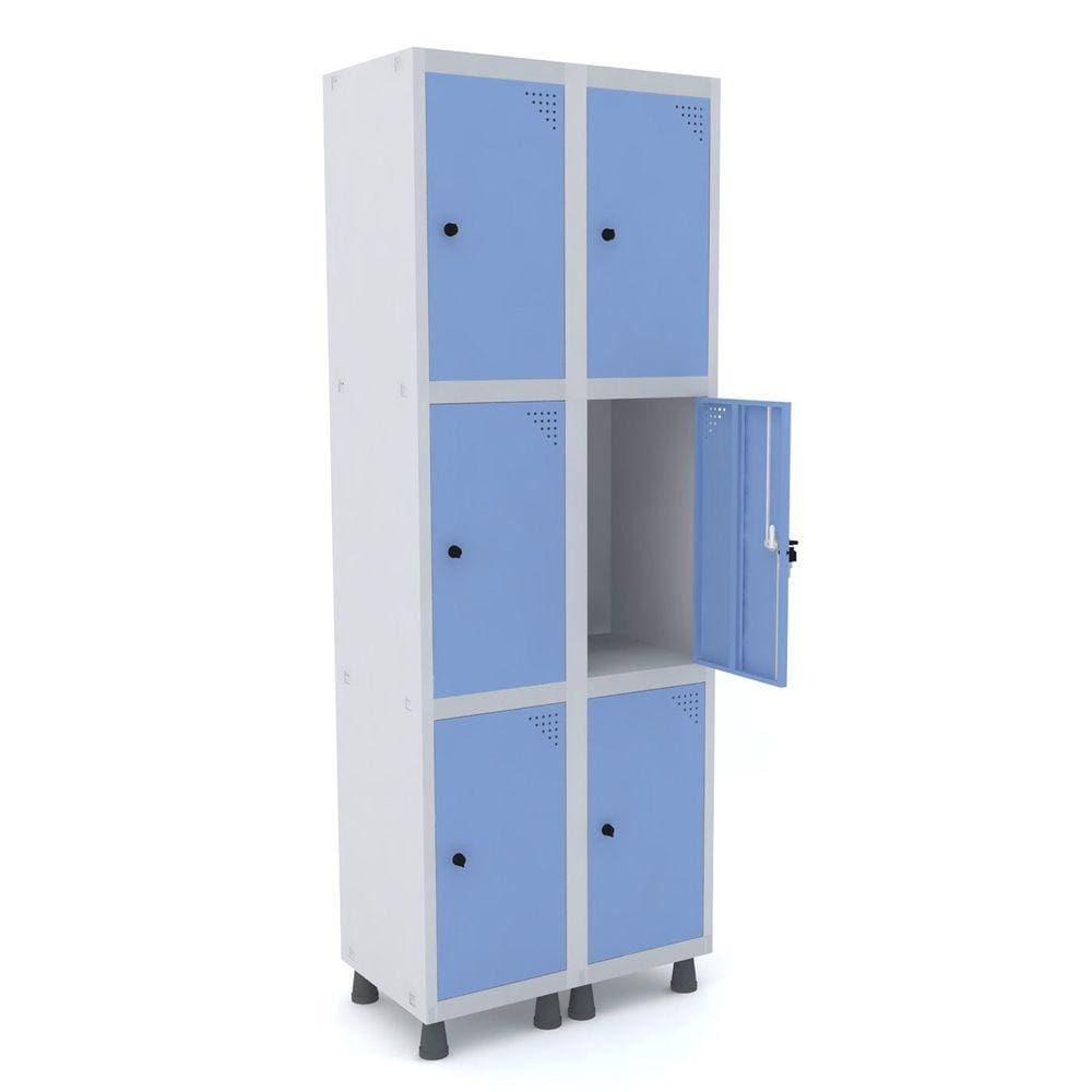 Roupeiro De Aço 2M 06 Portas Pitão Pandin - Cinza/Azul Dalí