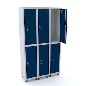 Roupeiro De Aço 3M 06 Portas Fechadura Pandin - Cinza/Azul Del Rey