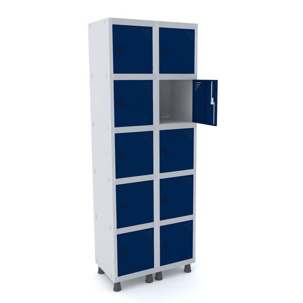 Roupeiro De Aço 2M 10 Portas Pitão Pandin - Cinza/Azul Del Rey