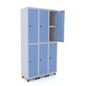 Roupeiro De Aço 3M 06 Portas C/ Prat. Pitão Pandin - Cinza/Azul Dalí