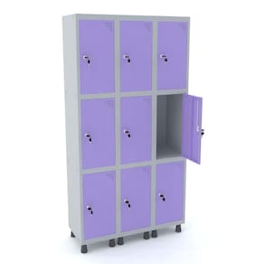 Roupeiro De Aço 3M 09 Portas Fechadura Pandin - Cinza/Lilás
