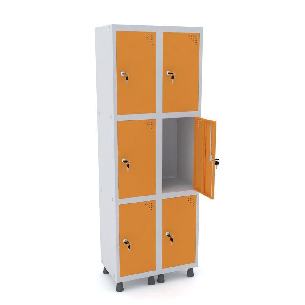 Roupeiro De Aço 2M 06 Portas Fechadura Pandin - Cinza/Laranja