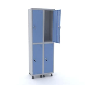 Roupeiro De Aço 2M 04 Portas Fechadura Pandin - Cinza/Azul Dalí