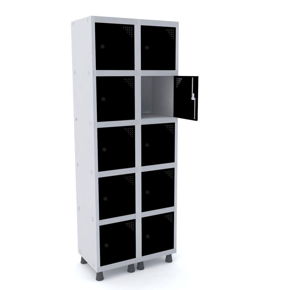 Roupeiro De Aço 2M 10 Portas Pitão Pandin - Cinza/Preto