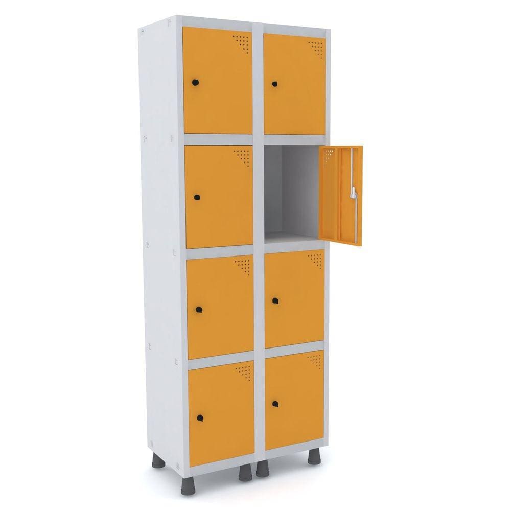 Roupeiro De Aço 2M 08 Portas Pitão Pandin - Cinza/Laranja