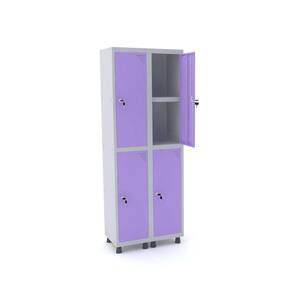 Roupeiro De Aço 2M 04 Portas C/ Prat. Fechadura Pandin - Cinza/Lilás