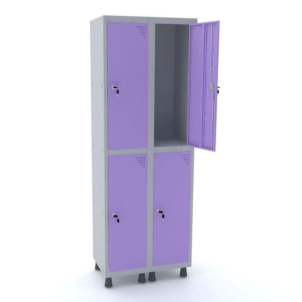 Roupeiro De Aço 2M 04 Portas Fechadura Pandin - Cinza/Lilás