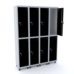 Roupeiro De Aço 4M 08 Portas Fechadura Pandin - Cinza/Preto