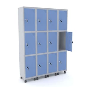 Roupeiro De Aço 4M 12 Portas Fechadura Pandin - Cinza/Azul Dalí