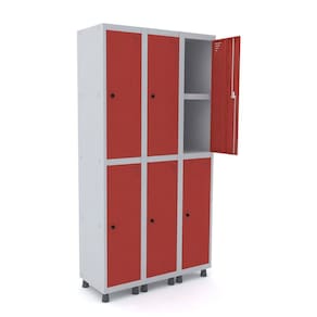 Roupeiro De Aço 3M 06 Portas C/ Prat. Pitão Pandin - Cinza/Vermelho
