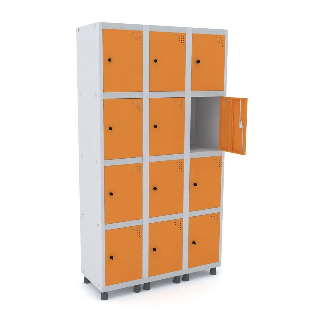 Roupeiro De Aço 3M 12 Portas Pitão Pandin - Cinza/Laranja