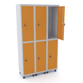 Roupeiro De Aço 3M 06 Portas Fechadura Pandin - Cinza/Laranja