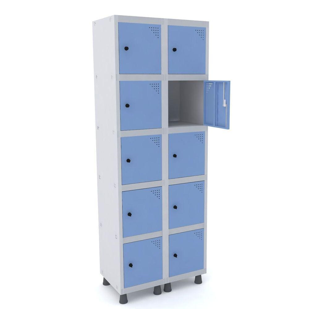 Roupeiro De Aço 2M 10 Portas Pitão Pandin - Cinza/Azul Dalí
