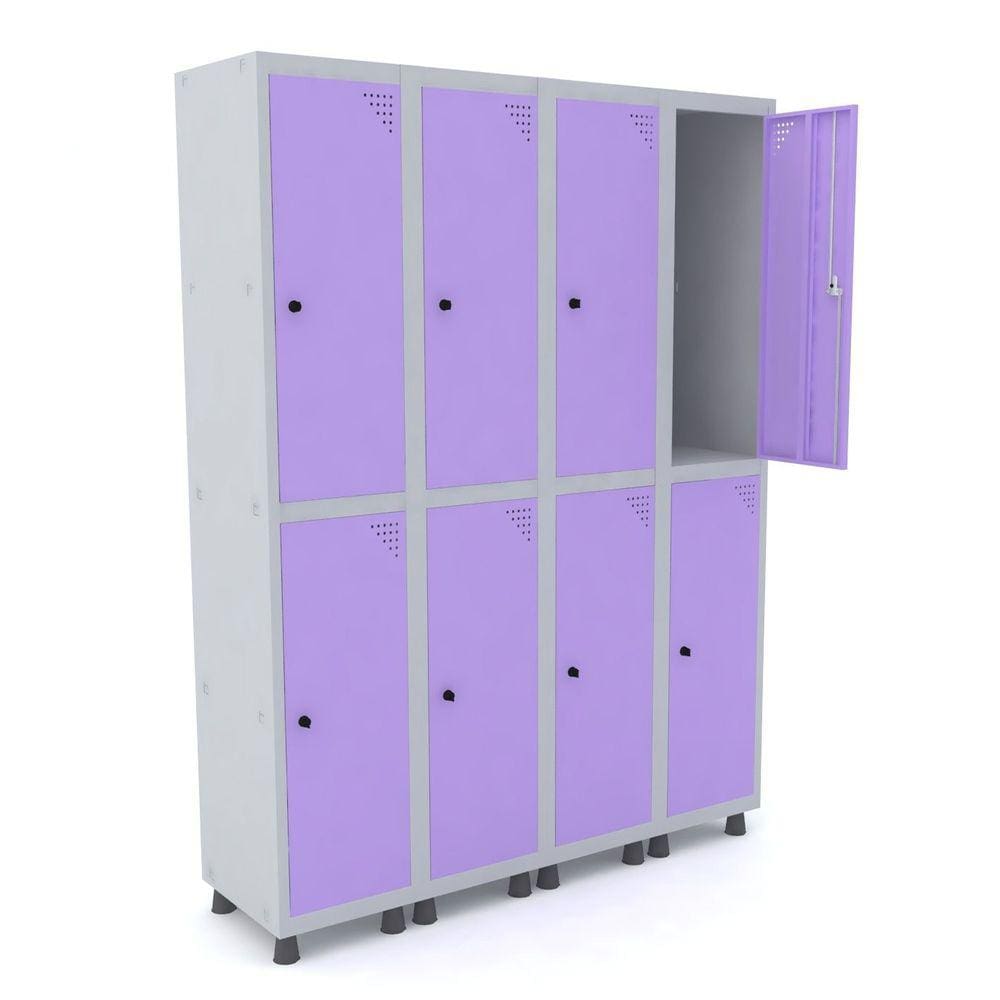 Roupeiro De Aço 4M 08 Portas Pitão Pandin - Cinza/Lilás