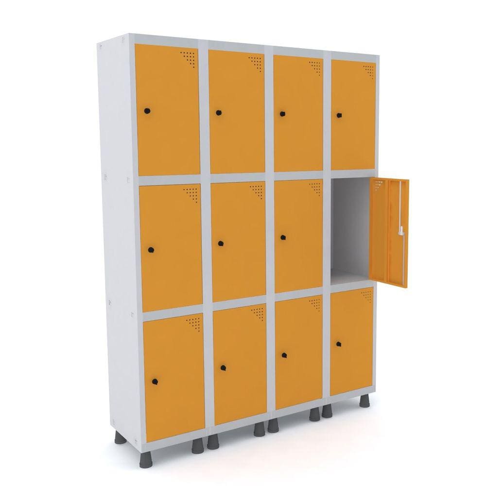 Roupeiro De Aço 4M 12 Portas Pitão Pandin - Cinza/Laranja
