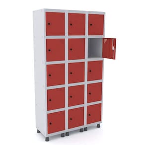 Roupeiro De Aço 3M 15 Portas Pitão Pandin - Cinza/Vermelho