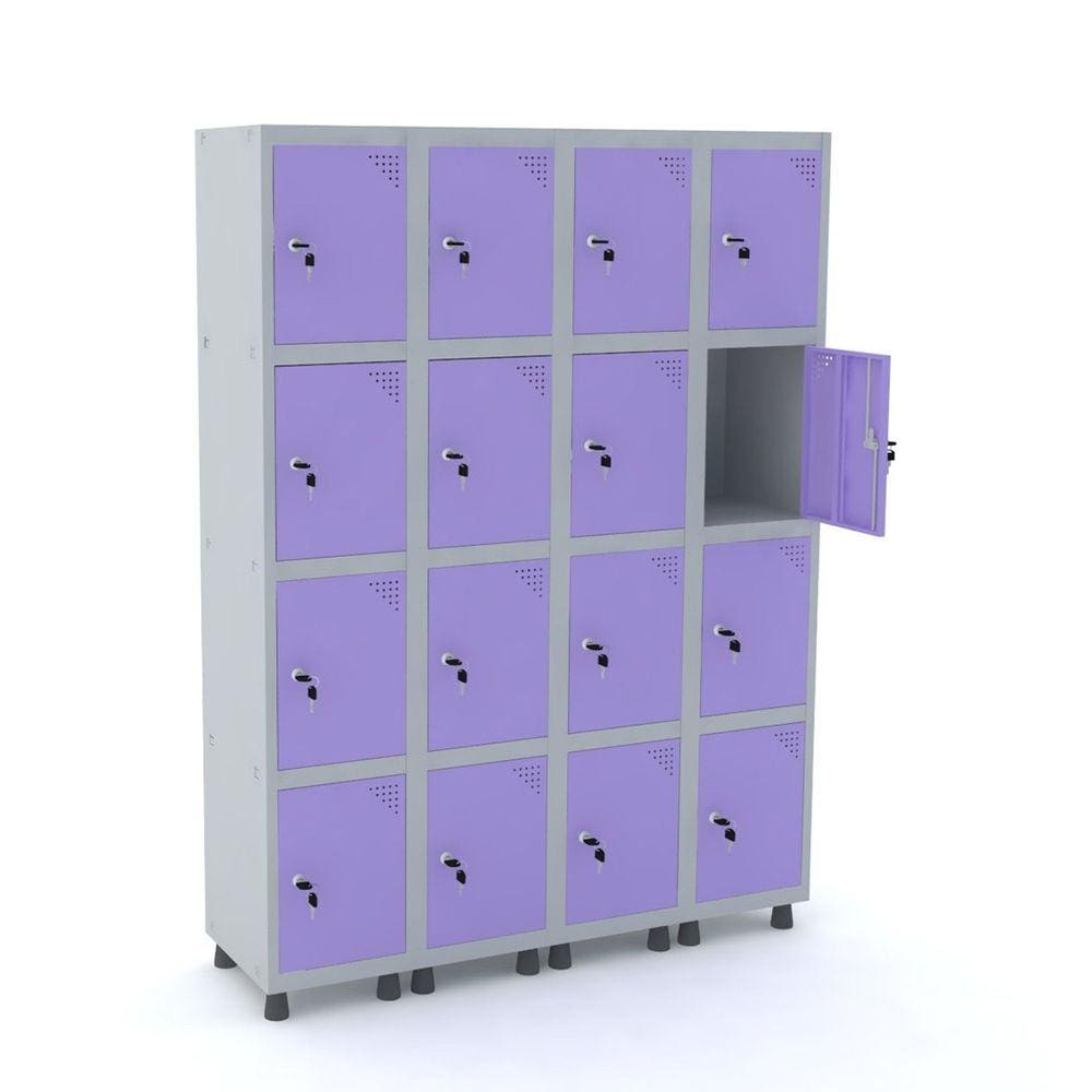 Roupeiro De Aço 4M 16 Portas Fechadura Pandin - Cinza/Lilás