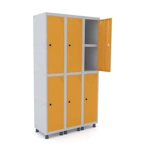 Roupeiro De Aço 3M 06 Portas C/ Prat. Pitão Pandin - Cinza/Laranja