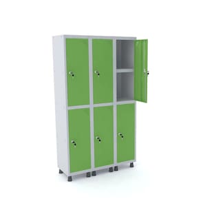 Roupeiro De Aço 3M 06 Portas C/ Prat. Fechadura Pandin - Cinza/Verde