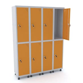 Roupeiro De Aço 4M 08 Portas Fechadura Pandin - Cinza/Laranja