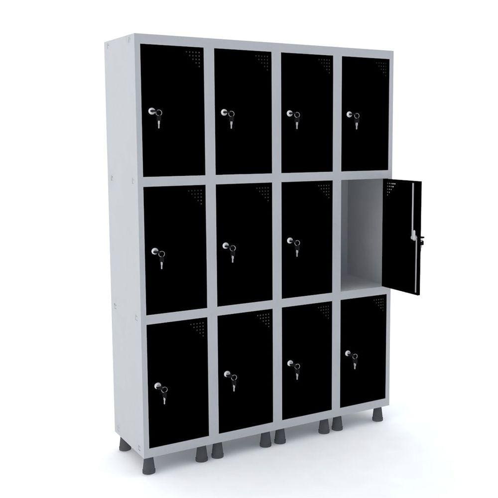 Roupeiro De Aço 4M 12 Portas Fechadura Pandin - Cinza/Preto
