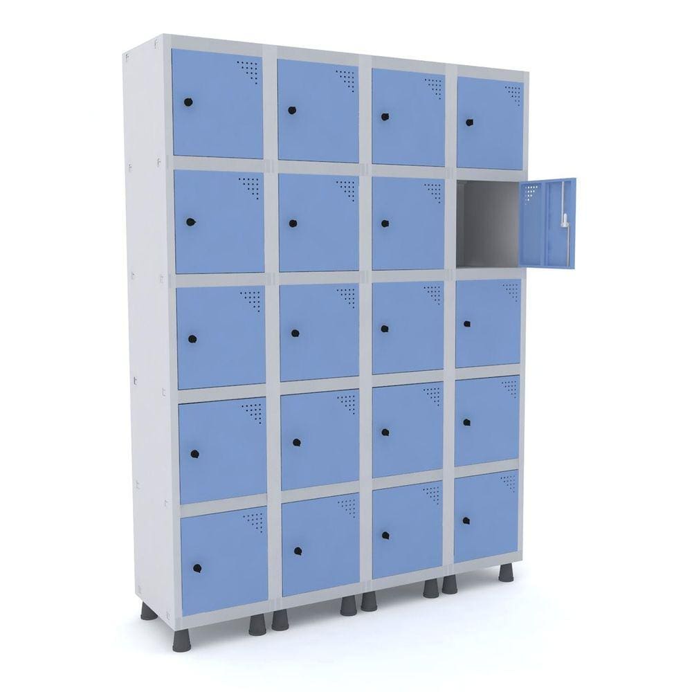 Roupeiro De Aço 4M 20 Portas Pitão Pandin - Cinza/Azul Dalí